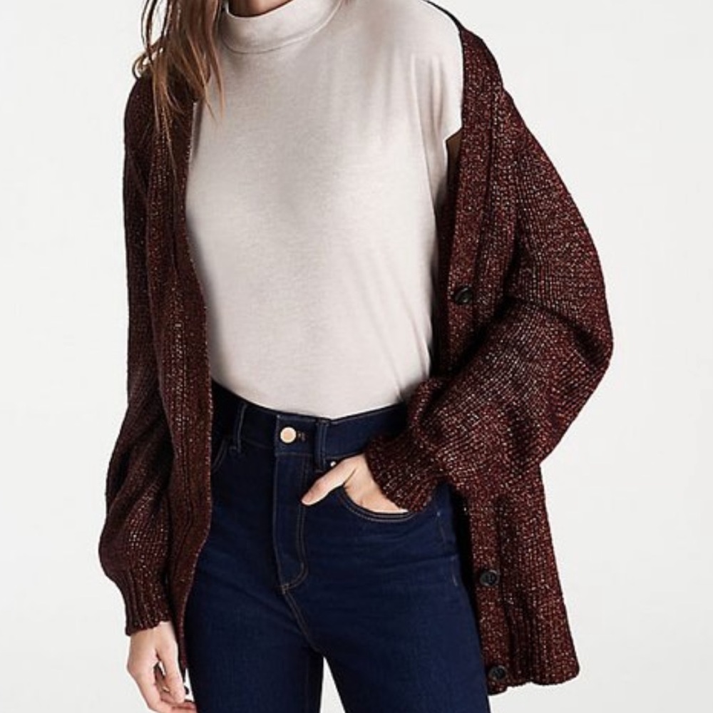 Shimmer Boyfriend Cardigan In Spiced Cocoa - Picture 2 of 2